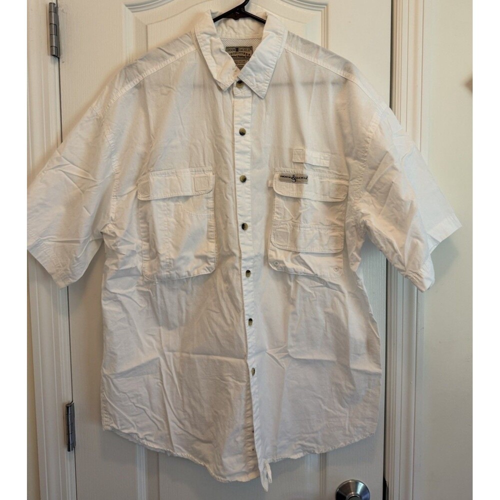 Hook & Tackle Outfitters Fishing Shirt Mens Large White Short Sleeve Vented Tech